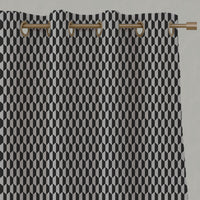 Black Patterned Linen Eyelet Curtains - Lana Noir - Natural base fabric.