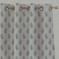 Green Botanical Linen Eyelet Curtains - Lena Jade Mist - Natural base fabric.