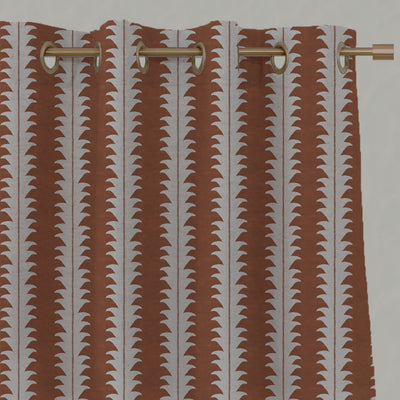 Orange Patterned Linen Eyelet Curtains - Leona Terracotta - Natural base fabric.