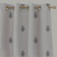 Black Floral Linen Eyelet Curtains - Lisana-NAT Noir - Natural base fabric.