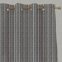 Grey Striped Linen Eyelet Curtains - Lydia Charcoal - Natural base fabric.