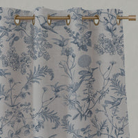 Blue Floral Linen Eyelet Curtains - Marianne-INV Denim - Natural base fabric.