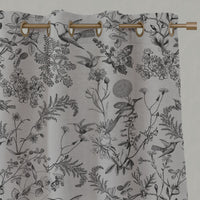 Black Floral Linen Eyelet Curtains - Marianne-INV Noir - Natural base fabric.