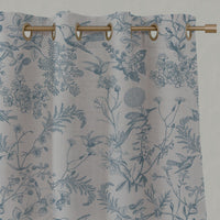 Blue Floral Linen Eyelet Curtains - Marianne-INV True Blue - Natural base fabric.