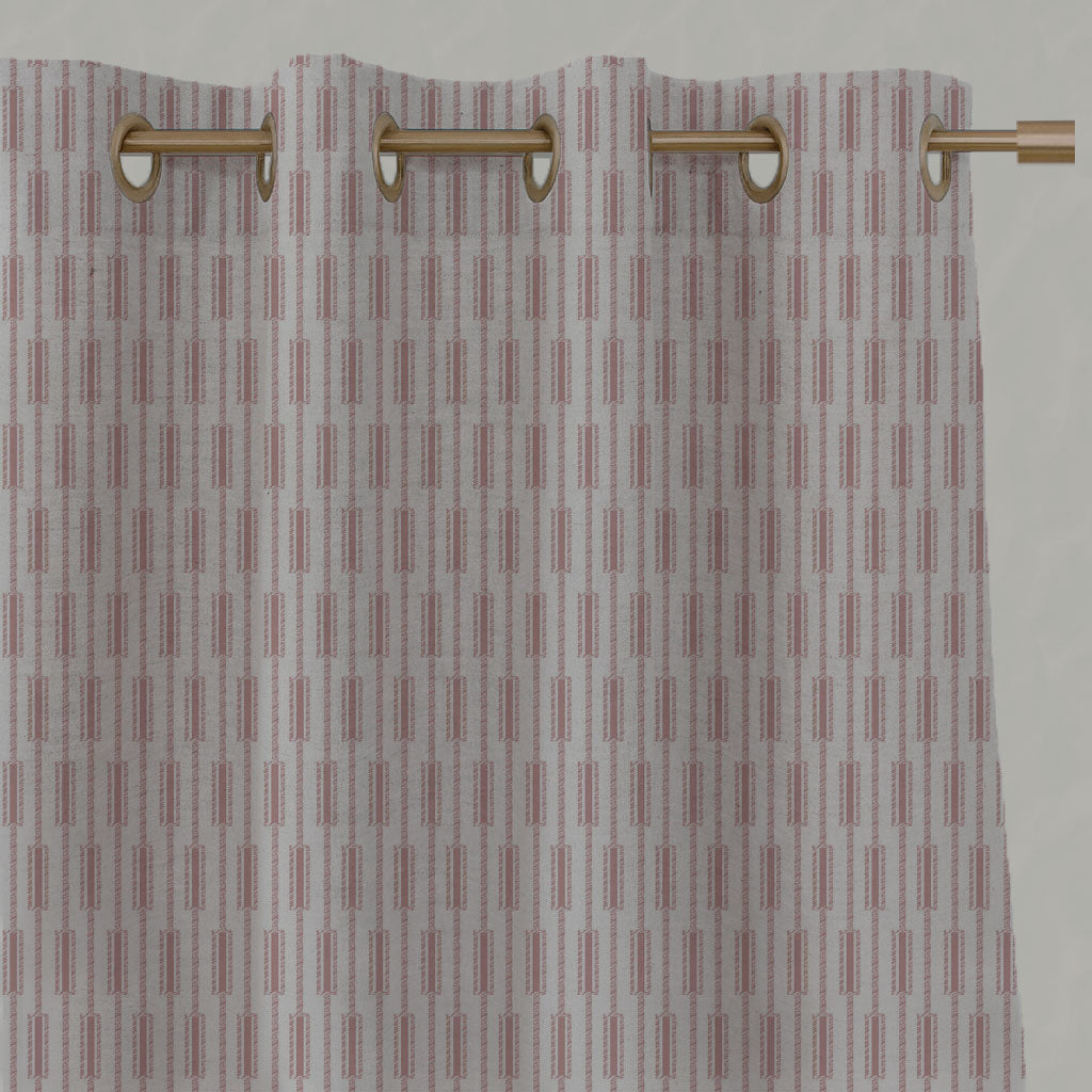 Pink Patterned Linen Eyelet Curtains - Millie Dusty Pink - Natural base fabric.