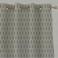 Green Patterned Linen Eyelet Curtains - Millie Khaki - Natural base fabric.