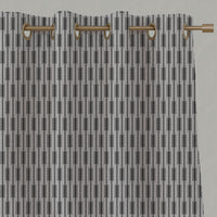 Black Patterned Linen Eyelet Curtains - Millie Noir - Natural base fabric.