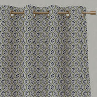 Green / Blue Floral Linen Eyelet Curtains - Miny Blue Green-INV - Natural base fabric.