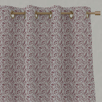 Red / Pink Floral Linen Eyelet Curtains - Miny Pink Wine-INV - Natural base fabric.