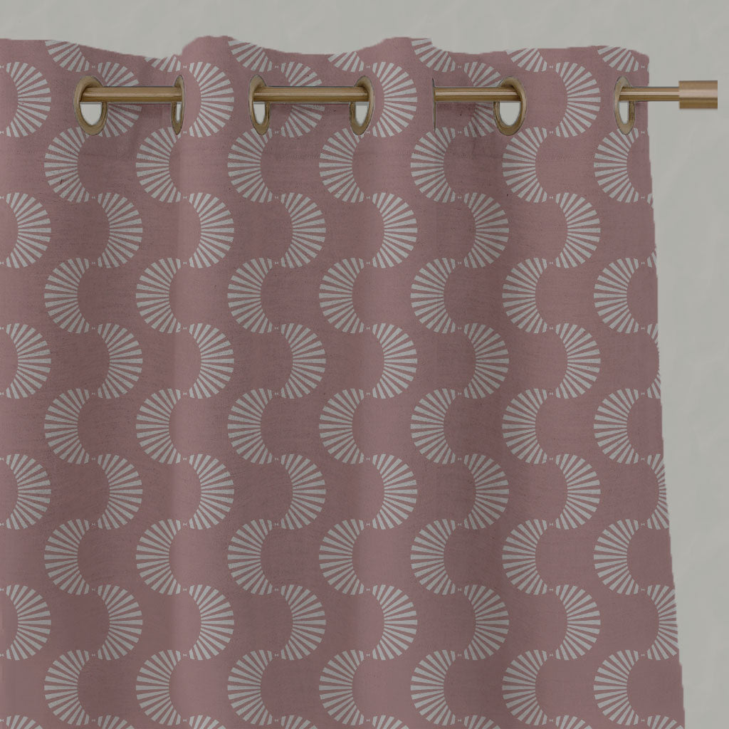 Pink Patterned Linen Eyelet Curtains - Naja Dusty Pink - Natural base fabric.