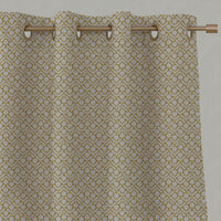 Yellow Floral Linen Eyelet Curtains - Nessa Mustard - Natural base fabric.