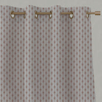 Orange Patterned Linen Eyelet Curtains - Nikolet Terracotta - Natural base fabric.