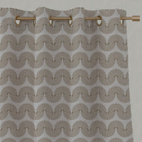 Brown Patterned Linen Eyelet Curtains - Ofira Sand - Natural base fabric.