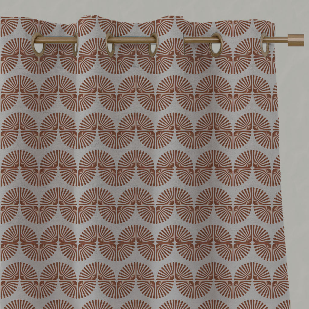 Orange Patterned Linen Eyelet Curtains - Ofira Terracotta - Natural base fabric.
