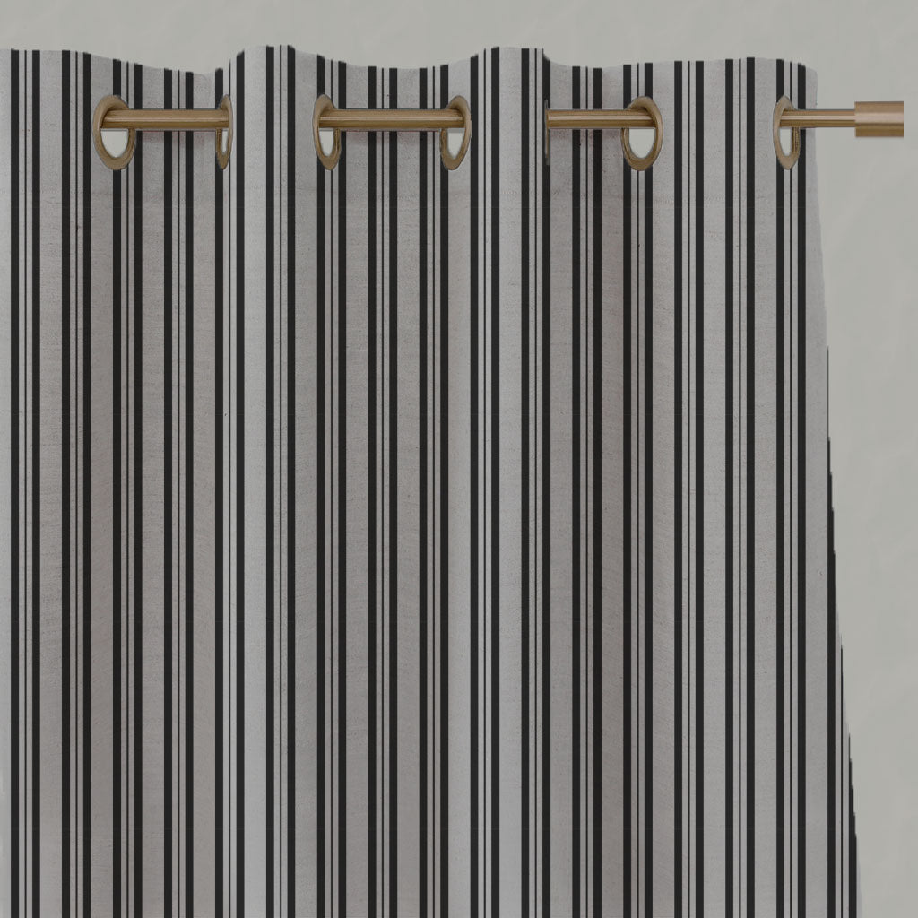 Black Striped Linen Eyelet Curtains - Olga Black - Natural base fabric.