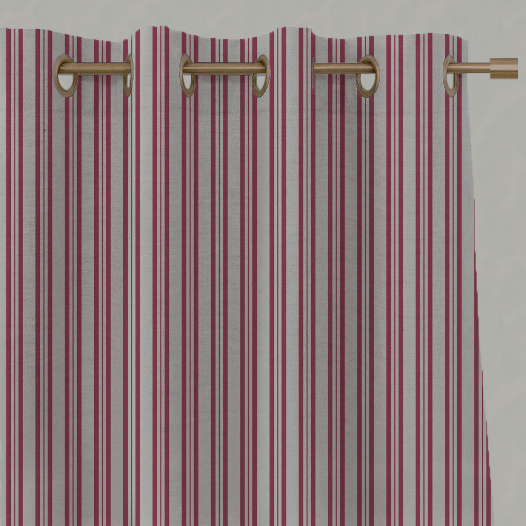 Red Striped Linen Eyelet Curtains - Olga Cherry - Natural base fabric.