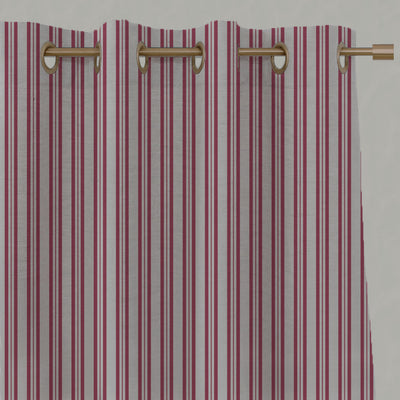 Red Striped Linen Eyelet Curtains - Olga Cherry - Natural base fabric.