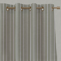 Green Striped Linen Eyelet Curtains - Olga Olive - Natural base fabric.