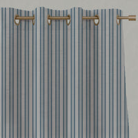 Blue Striped Linen Eyelet Curtains - Olga True Blue - Natural base fabric.