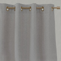 Black Patterned Linen Eyelet Curtains - Ollie Noir - Natural base fabric.