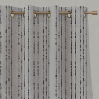 Grey Patterned Linen Eyelet Curtains - Pearls Charcoal - Natural base fabric.
