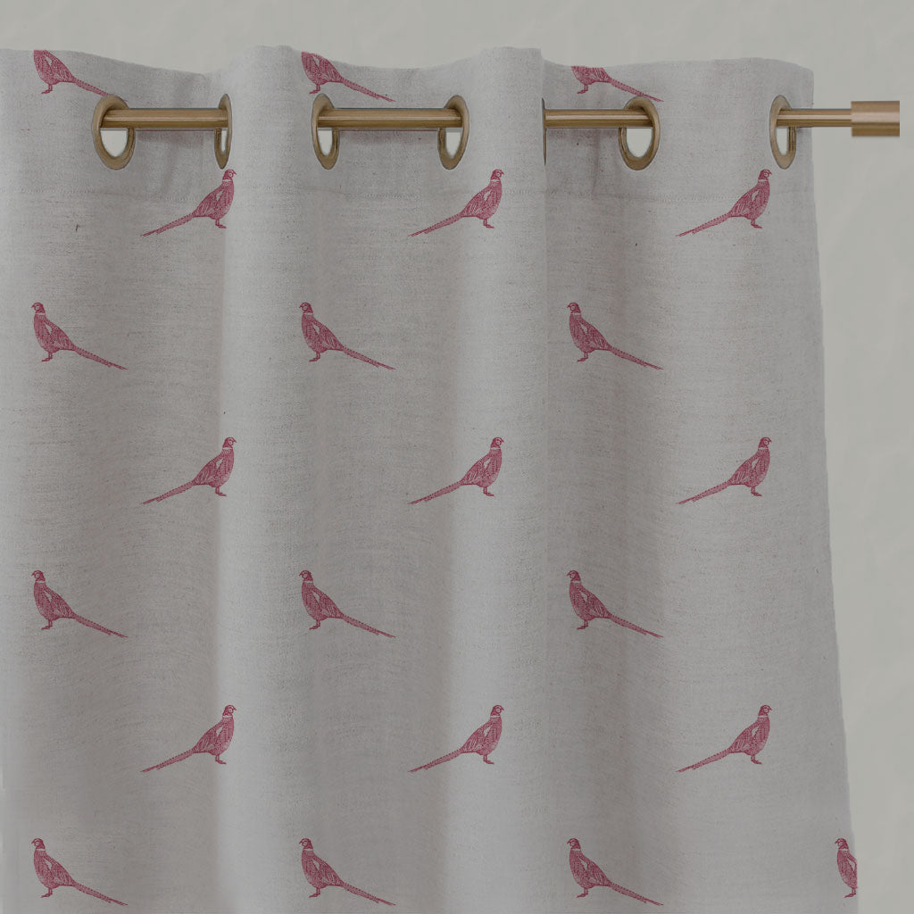Red Kids Linen Eyelet Curtains - Pheasant Cherry - Natural base fabric.