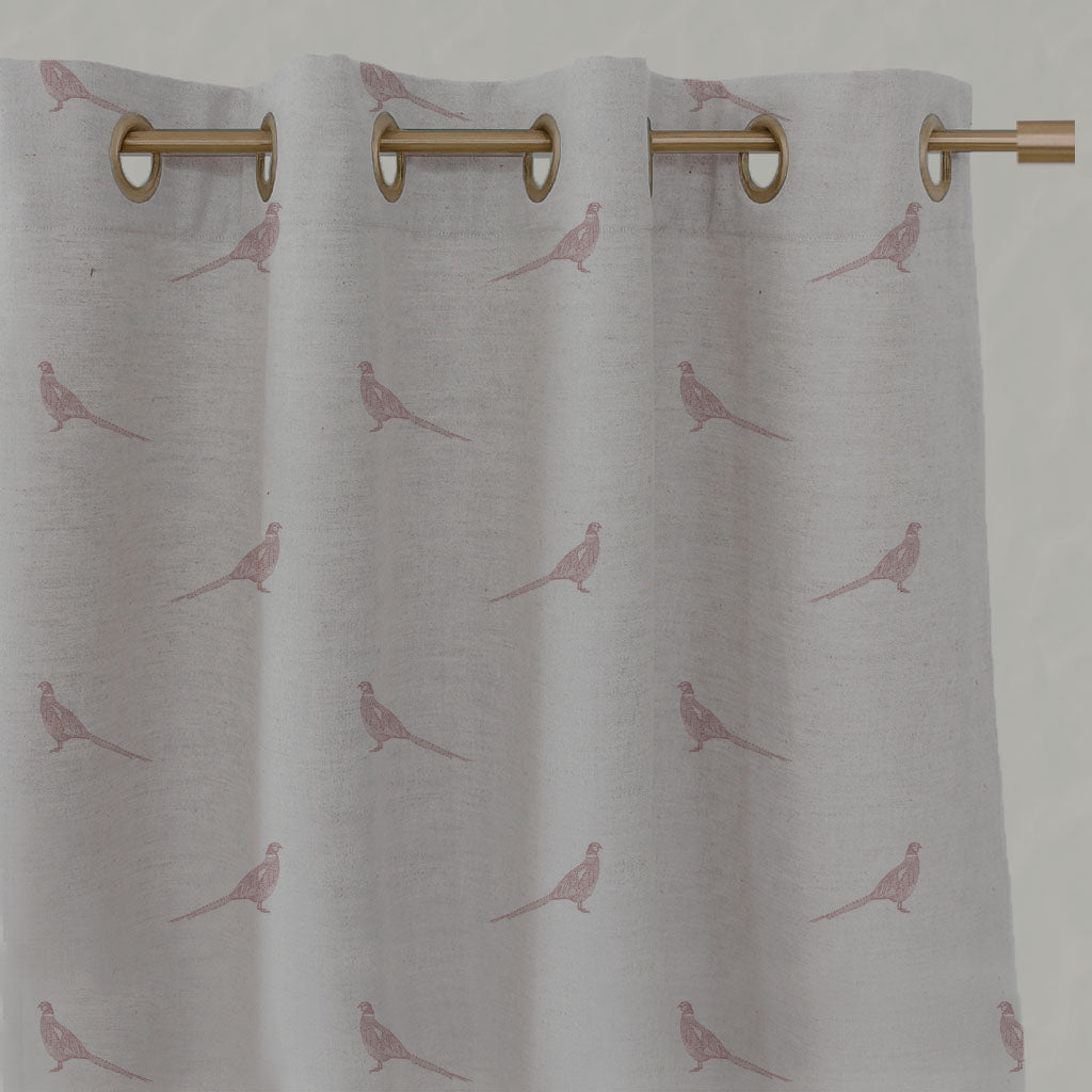 Pink Kids Linen Eyelet Curtains - Pheasant Dusty Pink - Natural base fabric.