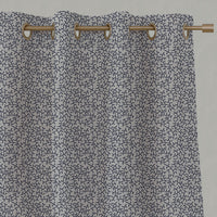 Blue Botanical Linen Eyelet Curtains - Phila Deep Blue - Natural base fabric.