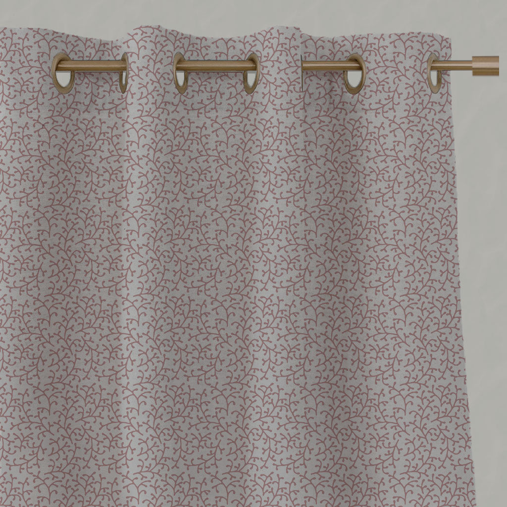 Pink Botanical Linen Eyelet Curtains - Phila Dusty Pink - Natural base fabric.