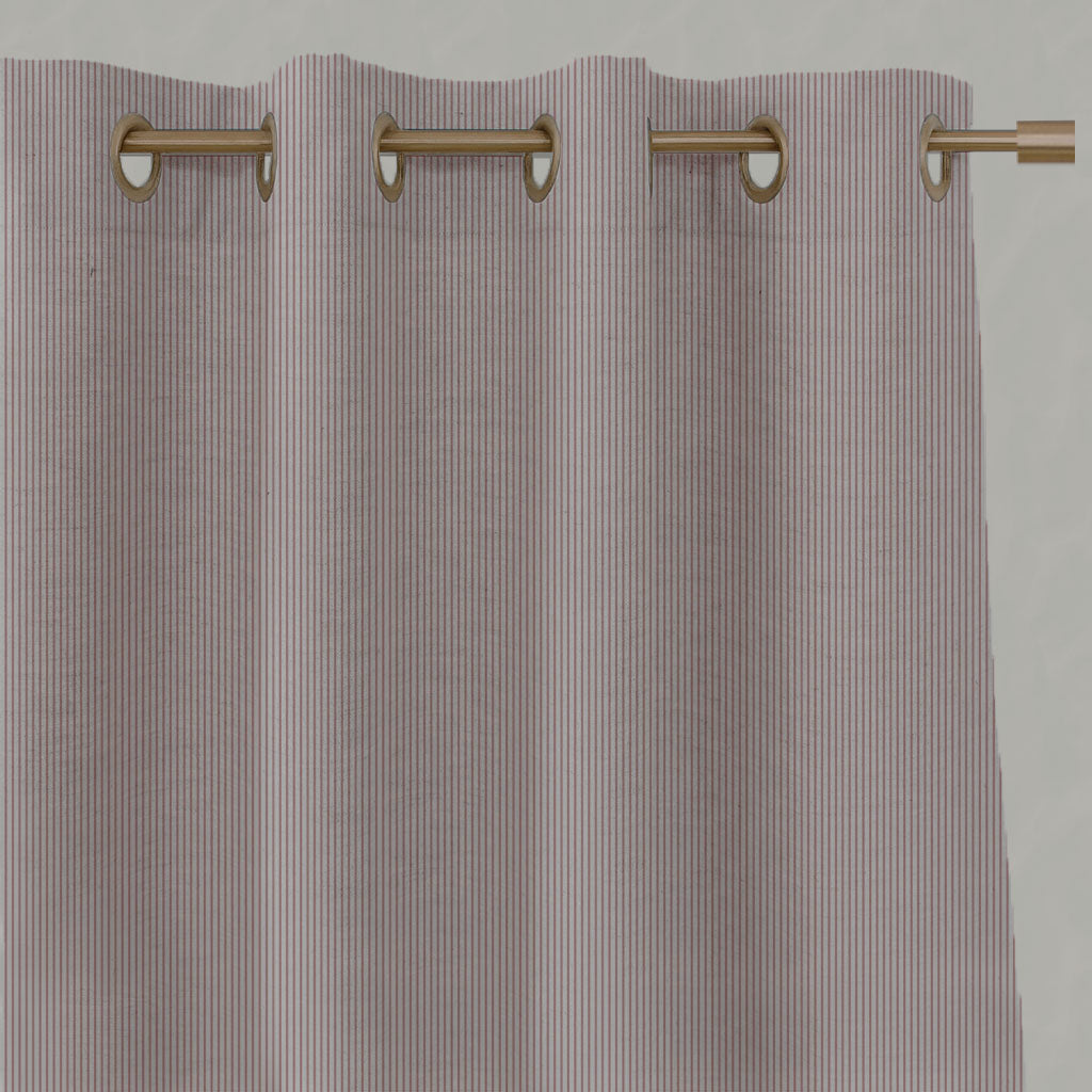 Pink Striped Linen Eyelet Curtains - Pinni Dusty Pink - Natural base fabric.