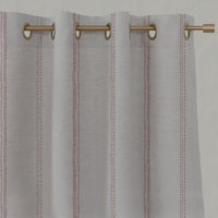 Pink Striped Linen Eyelet Curtains - Rae Dusty Pink - Natural base fabric.