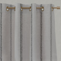 Black Striped Linen Eyelet Curtains - Rae Noir - Natural base fabric.