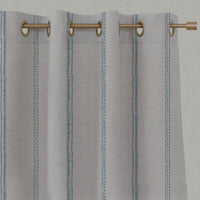 Blue Striped Linen Eyelet Curtains - Rae True Blue - Natural base fabric.