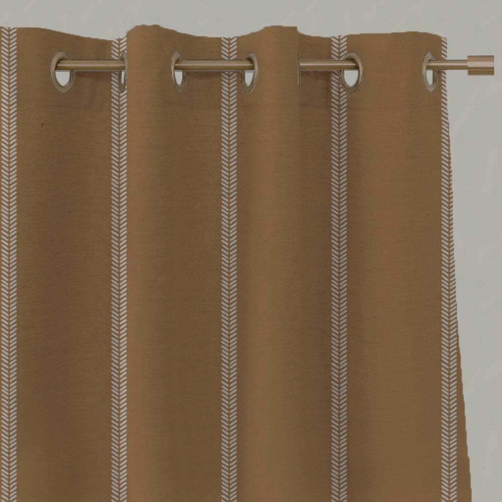 Orange / Yellow Striped Linen Eyelet Curtains - Rana Gold Ochre - Natural base fabric.