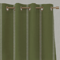 Green Striped Linen Eyelet Curtains - Rana Leaf  - Natural base fabric.