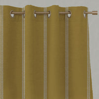 Yellow Striped Linen Eyelet Curtains - Rana Mustard - Natural base fabric.