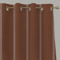 Red / Orange Striped Linen Eyelet Curtains - Rana Terracotta - Natural base fabric.