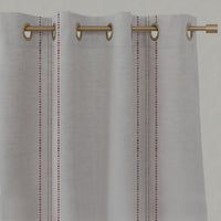 Red Striped Linen Eyelet Curtains - Reyna Crimson Red - Natural base fabric.