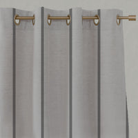 Black Striped Linen Eyelet Curtains - Ronja Black - Natural base fabric.