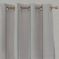 Grey Striped Linen Eyelet Curtains - Ronja Greige - Natural base fabric.