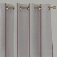 Red Striped Linen Eyelet Curtains - Ronja Wine - Natural base fabric.