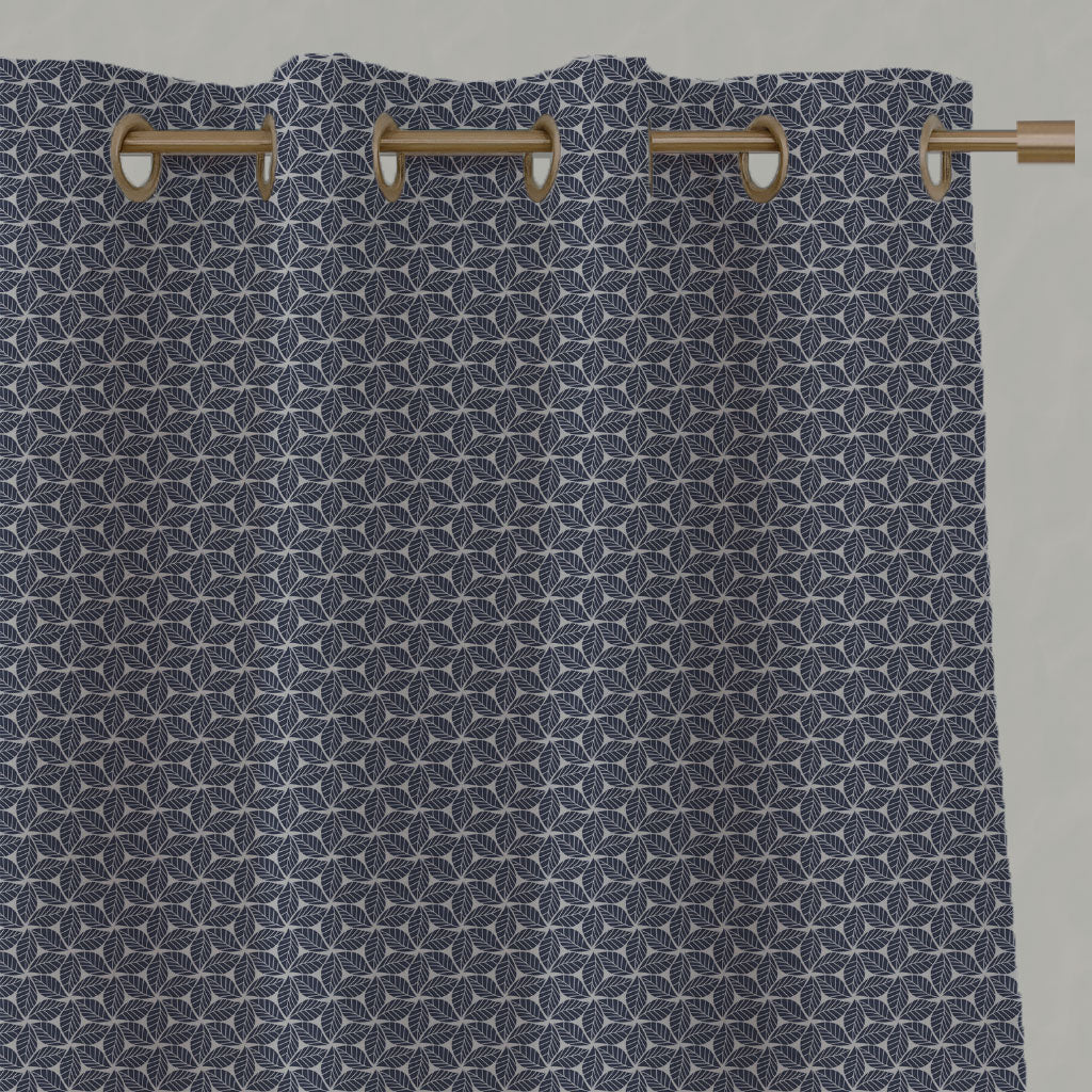 Blue Botanical Linen Eyelet Curtains - Saana Deep Blue - Natural base fabric.