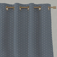 Blue Botanical Linen Eyelet Curtains - Saana Denim - Natural base fabric.