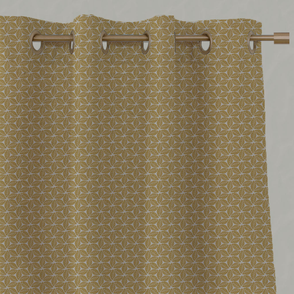 Yellow Botanical Linen Eyelet Curtains - Saana Mustard - Natural base fabric.