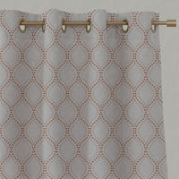 Orange Patterned Linen Eyelet Curtains - Sara-NAT Burnt Orange - Natural base fabric.