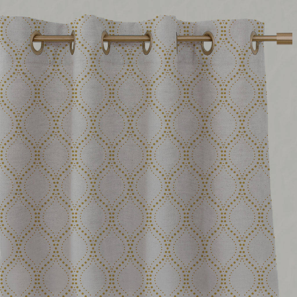 Yellow Patterned Linen Eyelet Curtains - Sara-NAT Mustard - Natural base fabric.