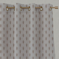 Pink Botanical Linen Eyelet Curtains - Sariann New Blush - Natural base fabric.
