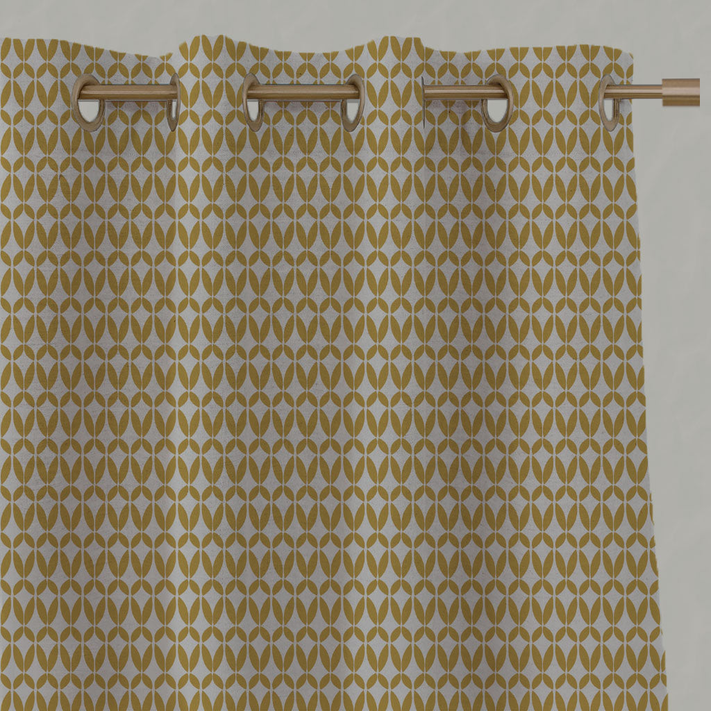 Yellow Patterned Linen Eyelet Curtains - Siruna Mustard - Natural base fabric.