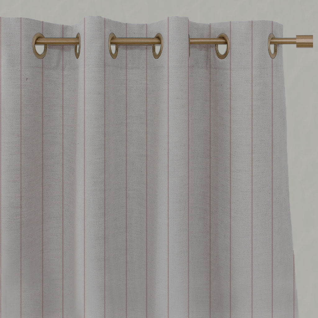 Pink Striped Linen Eyelet Curtains - Solveig Dusty Pink - Natural base fabric.
