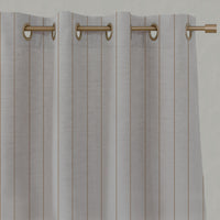 Orange / Yellow Striped Linen Eyelet Curtains - Solveig Gold Ochre - Natural base fabric.